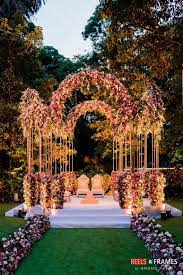 Photo Of Floral Decor Mandap Idea With Open Sides And Above Indian Wedding Decorations Wedding Stage Decorations Wedding Venue Decorations