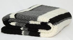 Black And White Striped Crochet Blanket Items Similar To Large Cream Off White Grey Black Striped Crochet Blanket Handmade Modern Afghan Th Striped Crochet Blanket Crochet Blanket Handmade Modern