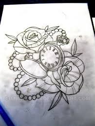 Outline Rose And Pocket Watch Tattoo Design Idea Watch Tattoo Design Pocket Watch Tattoo Design Watch Tattoos