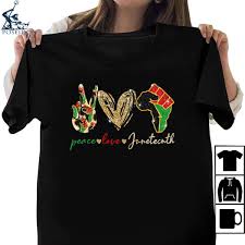 Available in men and women style shirts and tank tops. Peace Love Juneteenth Shirt Ladies Tee Hoodie And Tank Top