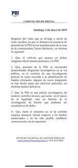El hecho se registró la. Comunidado De Prensa De La Pdi Desmiente A Tuitera Teresa Marinovic Sobre Supuesto Espionaje De Esta Institucion Chile