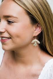 White Patina Leaf Earrings Modern Woodland Wedding Unique Dangle Nature  Jewelry Gift for Women Gold and White Leaves Bohemian Boho Chic