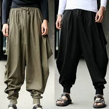 Men Japanese Style Boho Casual Loose Fit Harem Baggy Hakama Linen Pants Trousers Casual Outfits For Teens Outfits For Teens Harem Pants