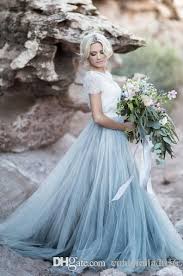 2017 Fairy Beach Boho Lace Wedding Dresses High Neck A Line Soft Tulle Cap Sleeves Backless Li Blue Wedding Dresses Wedding Dresses Unique Wedding Dresses Lace