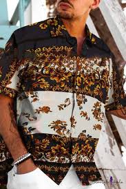Mens Casual Vintage Floral Pattern Short Sleeves Button Up Loose Fit Colorblocked Shirt Beautifulhalo Com