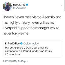We did not find results for: Real Madrid Info On Twitter Asensio And Dua Lipa Spent The Night Together After The Champions League Final Cnn Turk