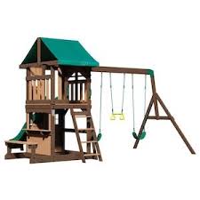 Backyard Discovery Lakewood Wooden Swing Set At Lowes Com Wooden Playset Wooden Swing Set Wooden Swings