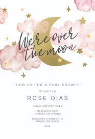 Over The Moon Baby Shower Invitation Template Greetings Island Moon Baby Shower Invitation Baby Shower Invites For Girl Moon Baby Shower