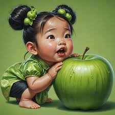 Chinese-American Toddler with Apple in Anime Style