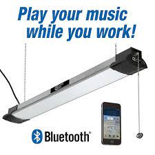 Commercial Electric 40 In 64 Watt Equivalent Integrated Led Black Brushed Nickel Shop Light With Bluetooth Speakers 3500 Lumens 4000k 54569141 The Home Depot Commercial Electric Led Shop Lights Shop Lighting