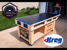Creeves Makes The Mobile Outfeed Assembly Table With Kreg Features Ep020 Youtube Assembly Table Table Saw Woodworking