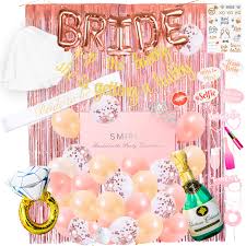 Printable bridal shower games bridal shower favors sweet cones team bride color themes handmade items sweets pink candies. Smirly Bachelorette Party Decorations Kit Rose Gold Bridal Shower Party Decor And Supplies Includes Bride Sash Gold Glitter Banner Foil Balloons Flash Tattoos Tinsel Curtain And More 50 Pack Buy