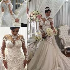 Azzaria Haute Couture Nigeria Mermaid Long Sleeve Wedding Dresses 2018 Modest Sheer High Neck 3d Floral Lace Plus Size Arabic Wedding Gown Wedding Dress Pattern Long Sleeve Mermaid Wedding Dress Bridal
