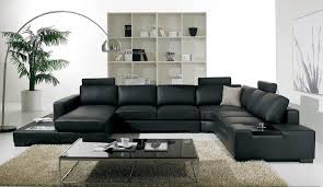 Living Room Design With Black Leather Sofa
