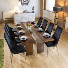 Large Walnut Glass Dining Table 240 X 110cm 8 Black Velvet Chairs Black Dining Chairs Modern Modern Dining Chairs Dining Furniture Sets