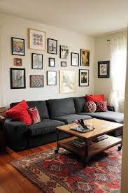 Neutral Gallery Wall Grey Sofa Persian Rug And Red Accents Small Living Room Decor Trendy Living Rooms Living Room Decor Apartment