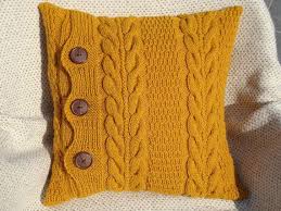 Mustard Yellow Pillow Case Set Throw Pillow Covers Knit Etsy In 2020 Knitted Cushions Yellow Couch Pillows Knit Pillow