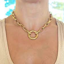 Large Clasp Choker Thick Chain Circle Carabiner Clasp Front Etsy In 2021 Chain Link Necklace Chokers Black Beaded Bracelets
