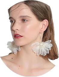 YERTTER Women Petal Drop Earrings Flowers Dangle Earrings with Chiffon  Floral Tassel for Vacation Wedding