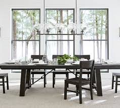 Dear lillie website french country dining room features a wood beaded chandelier illuminating a reclaimed wood dining table lined with a homegoods bench and linen dining chairs from world market. Benchwright Extending Dining Table Pottery Barn