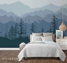 Peel And Stick Ombre Mountain Pine Trees Forest Scenery Nature Etsy Ombre Mountains Home Bedroom Furniture