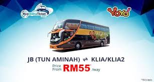 The latest bus trip from kuala lumpur to johor bahru departs at 11:00 pm. Yoyo Express Offers Bus Between Johor Bahru And Klia Or Klia2 Klia Bus Bus Terminal