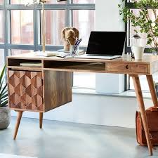 Wood Office Desk With Some Serious Flair Mid Century Desk Modern Home Office Desk Mid Century Modern Desk