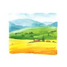 Art Print Watercolor Illustration With Landscape Field Nature Background Organic Farms Eco In 2021 Nature Backgrounds Watercolor Illustration Watercolor Landscape