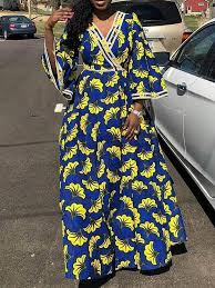 3869 meilleures images du tableau robe pagne en 2019. Print Three Quarter Sleeve Floor Length Plant Western Women A Line Maxi Dress Presale African Maxi Dresses African Fashion Dresses African Dress