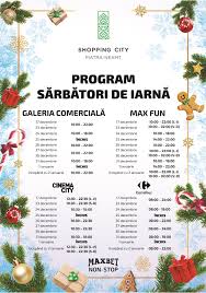 Nepi rockcastle anunţă ajustarea programului de funcţionare a magazinelor din toate cele 20 de centre comerciale nepi rockcastle din țară începând cu data de 9 noiembrie 2020. Programul SÄƒrbÄƒtorilor De IarnÄƒ Shopping City Piatra Neamt
