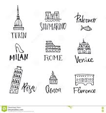 Latest update february 2020 hold on to your horses! Italian Heritage Symbols Vector Illustration Of Main Italian City Symbols With Unique Lettering Italian Symbols Unique Lettering Lettering
