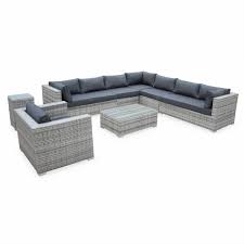 salon de jardin en resine tressee venezia nuances de gris coussins gris 10 places taille tu nuances de gris coussin gris salon en plein air