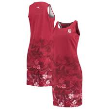 Straight hem with side vents. Oklahoma Sooners Tommy Bahama Womens Floral Victory Dress Crimson