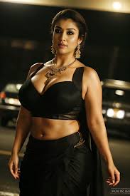 Anusha hot cleavage photos in black sari - SeaArt AI
