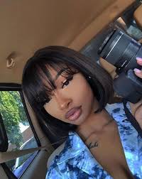 She can be worn straight or curled see the incredible transformation of style when this wig is styled with the bangs down! Lace Front Short Bob Wig Brazilian Virgin Human Hair Wigs With Bangs Remy Baby Hair For Women Straight Hair Ls5221 Wig Hairstyles Virgin Hair Wigs Short Bob Wigs
