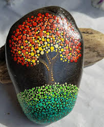 Baum Herbst Punkt Kunst Malte Stein Fallen Geschenk Stone Painting
