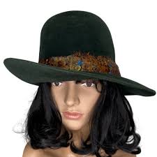 Vintage DelMonico Barcelona Genuine Velour Fedora Hat 7 3/8 Green Fur Felt