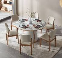 Linsy Round Luxury White Marble Top Dining Table with Chairs Lp1r-a