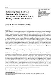 Pdf Deterring Teen Bullying Assessing The Impact Of Perceived Punishment From Police Schools And Parents