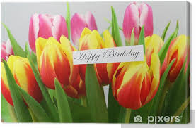 Consegna a domicilio di composizioni di fiori per augurare buon compleanno a distanza. Quadro Su Tela Scheda Di Buon Compleanno Con I Tulipani Colorati Pixers Viviamo Per Il Cambiamento