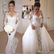 Steven Khalil Wedding Dresses With Detachable Skirt 2017 Luxury Detail Beaded Pearls Long Sleeve Merm Bridal Dresses Vintage Bridal Dresses Wedding Dress Train