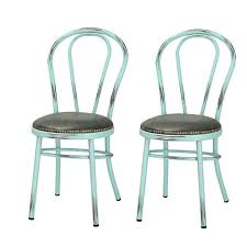joveco vintage style round metal side chair with upholstered faux leather seat set of 2 aqua metal side chair vintage metal chairs shabby chic dining chairs
