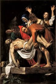 The crucified christ is lowered from the cross, his lifeless body held by joseph of arimathea and nicodemus. Caravaggio Descendimiento