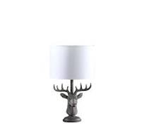 Rustic Deer Table Lamp 18" Elk Lamp for Lodge Decor Polyresin Lamp with  White Shade