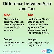 Check spelling or type a new query. Eage Spoken English Ø¹Ù„Ù‰ ØªÙˆÙŠØªØ± Do You Know The Difference Between Also And Too Learn How Use Them Https T Co Qdthpimh2d English Grammar Https T Co 6wnz57ou9n