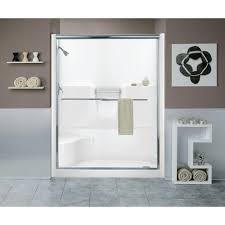 Aquatic Varia 60 In X 34 In X 76 In 4 Piece Shower Stall With Seat And Right Drain In Biscuit 160344psr Bihd The Home Depot Shower Stall Shower Stall Enclosures Shower Stall Kits