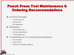 Punch Press Tool Maintenance Ordering Recommendations