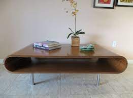 Retro Mid Century Modern Large Coffee Table Curved Rounded Edges Open Bottom Shelf Chrome Vintage Mid Century Furniture Coffee Table Retro Coffee Tables