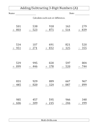 To get subtraction worksheets for different skill level. The 3 Digit Plus Minus 3 Digit Addition And Subtraction With Some Regrouping A Math Math Addition Worksheets 2nd Grade Math Worksheets Subtraction Worksheets