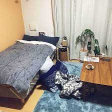 部屋全体 イェンス クイストゴー コーヒータイム グレー ネイビー ファビュラスグース ブランケット などのインテリア実例 2019 01 20 19 22 52 roomclip ルームクリップ インテリア インテリア 実例 こたつ布団